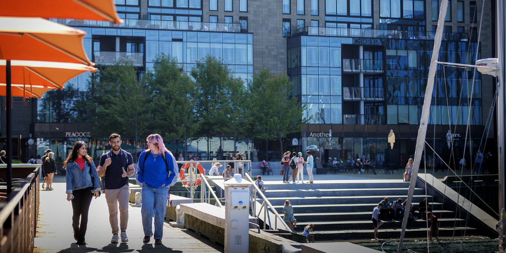 Students walk on the Halifax waterfront