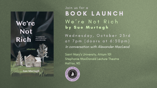 Poster promoting Sue Murtagh's new book launch titled 